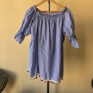 Saks Fifth Avenue Blue Stripe Poplin Sz S